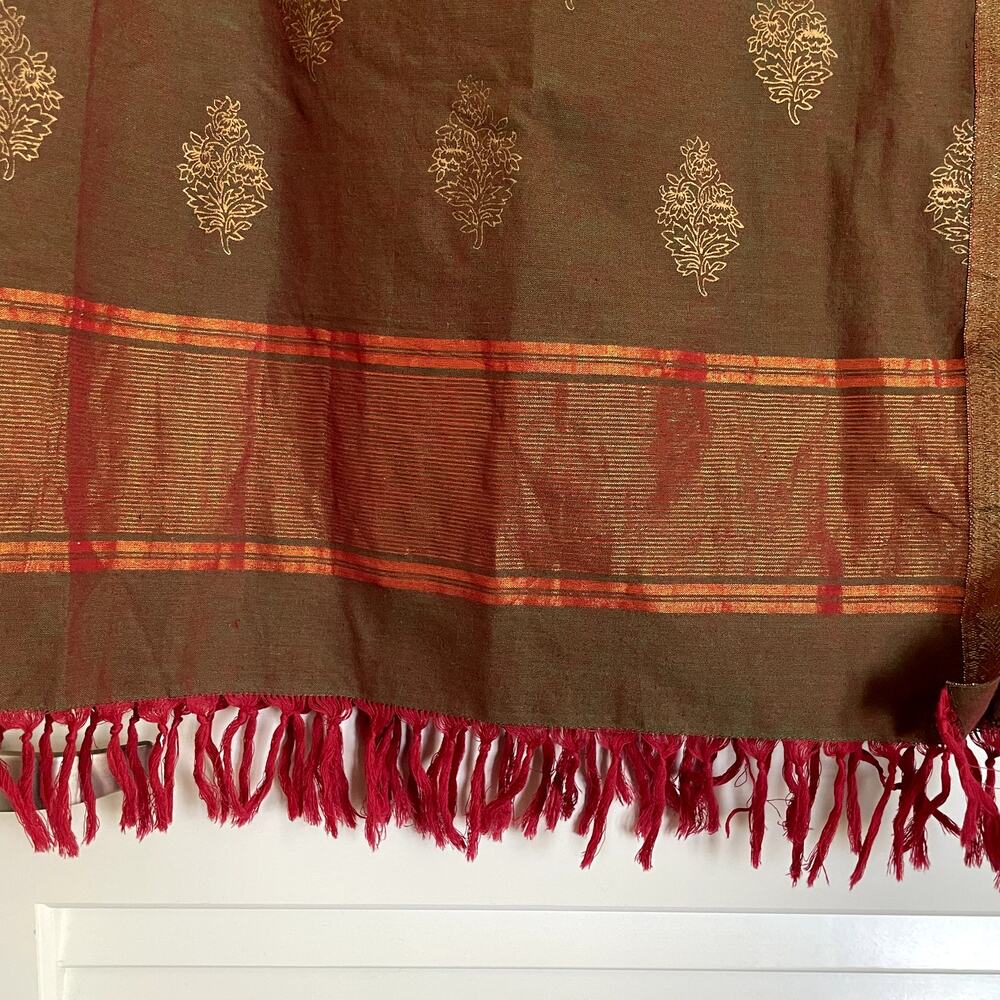 NWT Free People Earthy Gold Metallic Paisley Fringe Hem Cotton Wrap Skirt Medium - Picture 6 of 9